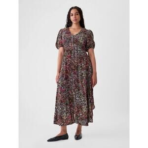 NWT $98 GAP Size Large Women’s Floral Puff Sleeve Midi Dress Button Front NEW